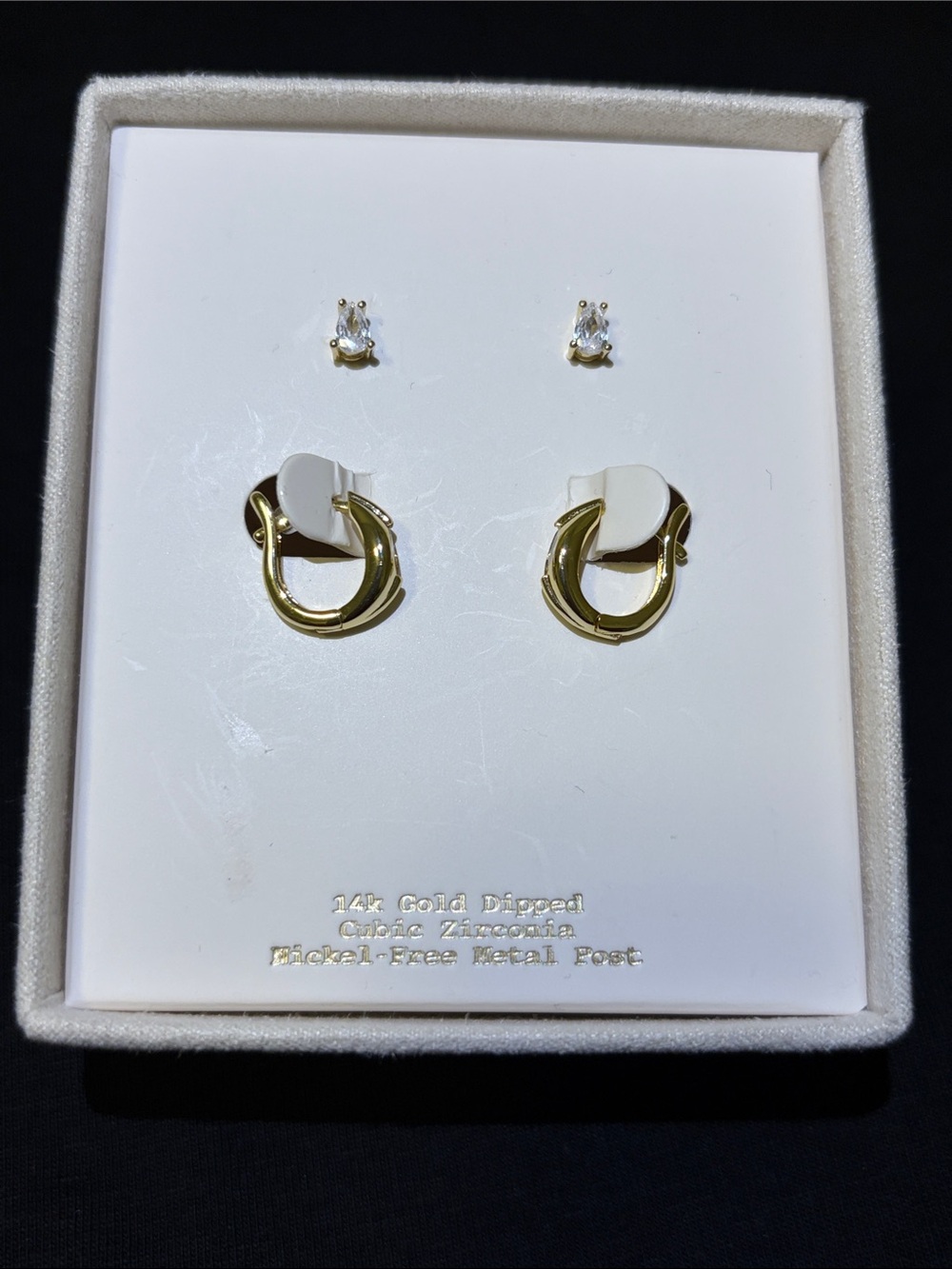 A New Day 14K Gold Dipped Cubic Zirconia Stud & Hoop Earring Set